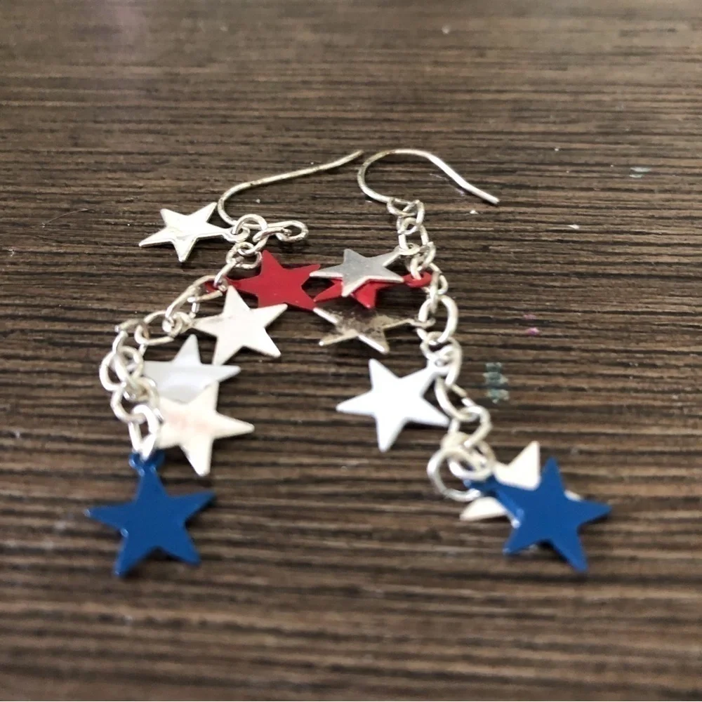 U.S.A. Blue, Red, and White star dangle earrings